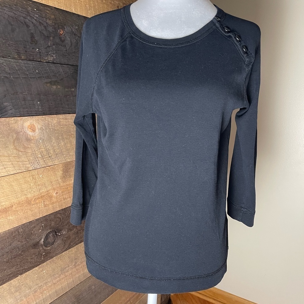 LRL Lauren Jeans Co. Ralph Lauren Black Cotton 3/4 Sleeve Top Size Medium